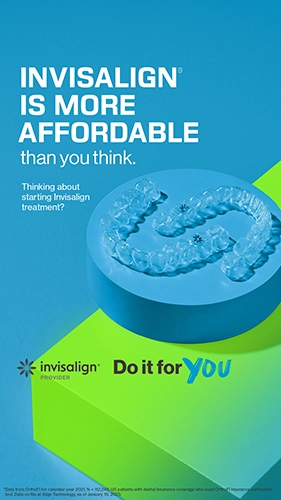 Invisalign graphic featuring clear aligners